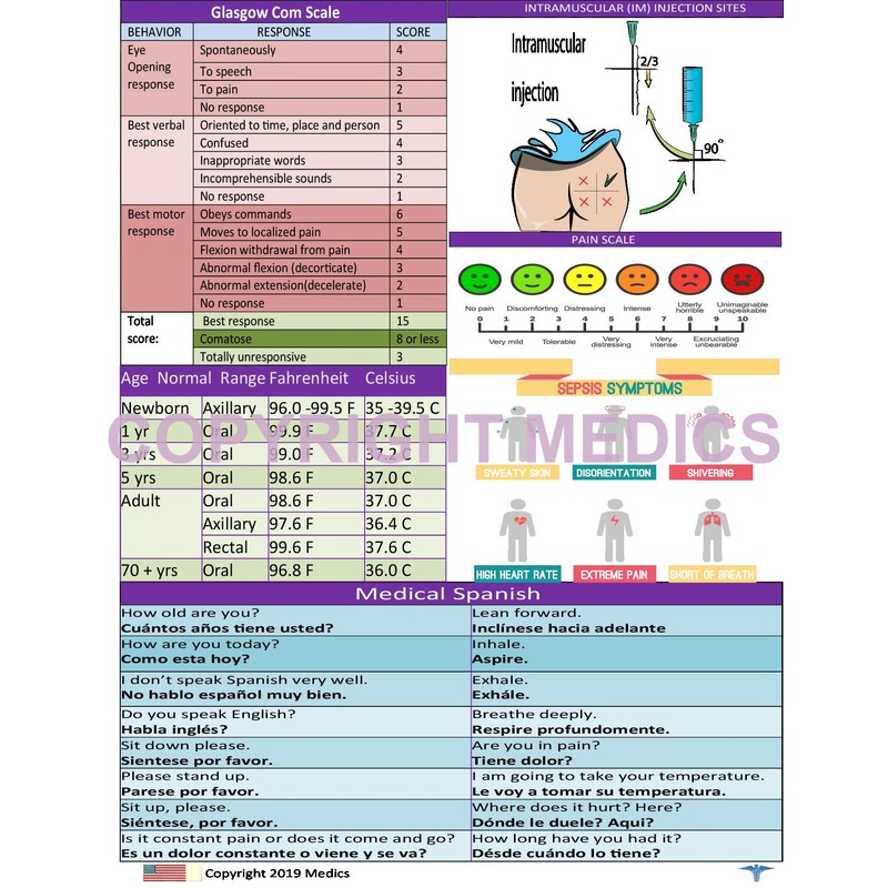 Nursing Storage Clipboard -Multiple Reference Sheets Great for Clinical rotations