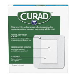 CURAD White Waterproof Adhesive Pads, 4 x 4 inches, 4 Boxes