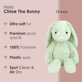 MON AMI Chloe The Bunny Stuffed Animal – 13” Green, Soft & Cuddly, Huggable Rabbit Plush Toy, Nursery Décor for Kids of All Ages