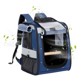 Petsfit Bird Carrier with Anti-Pecking Band,Bird Backpack Carrier with 2 Level Height to Adjust Standing Perch and Shade Cover Blue