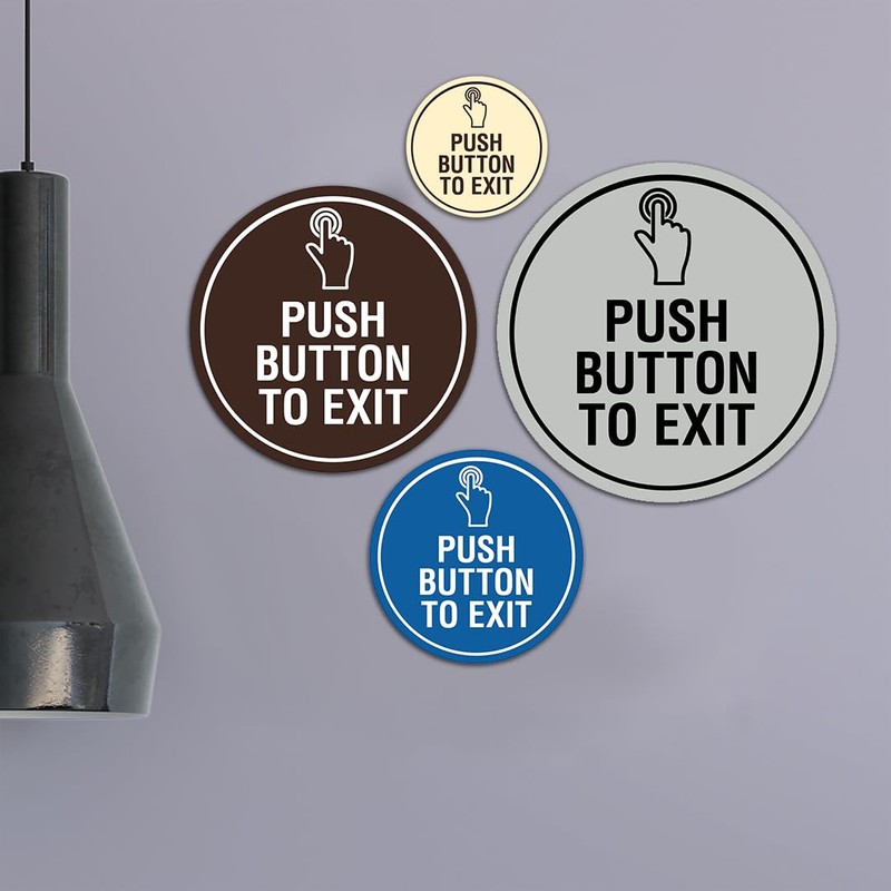 Signs ByLITA Circle Push Button To Exit Sign (Blue) -