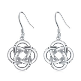 Earship Sterling Silver Lucky Irish Celtic Knot Dangle Drop Hooks Earrings for Women Birthday Anniversary Christmas Gifts