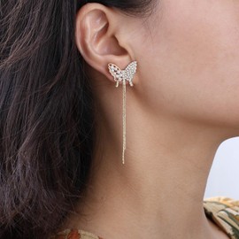 Pearl Butterfly Earrings Rhinestone Butterfly Stud Earrings Gold Chain Earrings Tassel Chain Drop Earrings Long Chain Dangle Earrings Wedding Earrings Boho Statement Earrings Jewelry for Women
