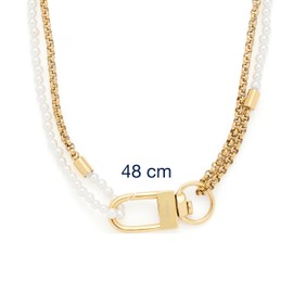JEWELS BY LEONARDO Lucinda Necklace, Medium Length Chain in Gold-Coloured Stainless Steel, White Imitation Pearls and Eye-catching Clasp, 48 cm Double, 96 cm Single Length, Jewellery Gift, 024329,