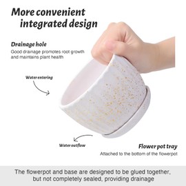 4/5/6 Inches Ceramic Plant Pots with Drainage Holes and Saucers, Round Flower Pots for Indoor Plant, Modern Flower Planters Set of 3 (White with Dot-Big Size)