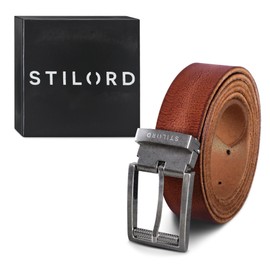 STILORD Leather Belt Brown for Men Women Universal Shortenable Vintage Full Leather Belt with Shabby Gift Box for Jeans Business Casual 34 mm Tuscany - Brown, Colour: Antique Buckle - Silver I V,