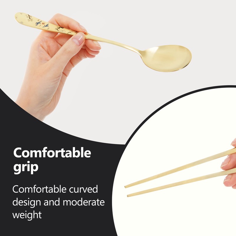 Balwoo Pine Crane Design Korean Style Spoon Chopsticks Set Rice
