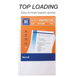 Samsill 50 Pack Standard Weight 11 Hole Clear Sheet Protectors, Acid Free Archival Safe, 8.5 x 11 inches, Top Loading