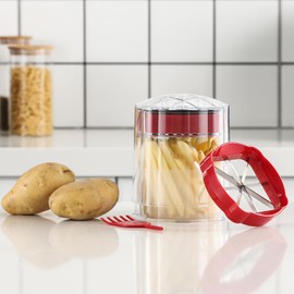 Pommes Frites Schneidegerät Gemüseschneider Kartoffel Zwiebelschneider Würfelschneider mit 2 Edelstahlklingen Manueller Handschneider für Obst Kartoffel Pommes Frites Wedge Zwiebel Ei