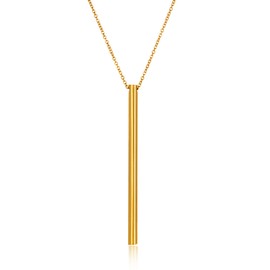 West Coast Jewelry ELYA Women's Polished Long Bar Gold Plated Stainless Steel Necklace