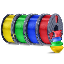 SUNLU 4KG PLA Plus 3D Printer Filament PLA+ 1.75mm, Neatly Wound PLA Filament Bundle, PLA+ Filament for Most FDM 3D Printer, 1 kg Spool, 4 Packs, Transparent Red & Blue &Green &Yellow