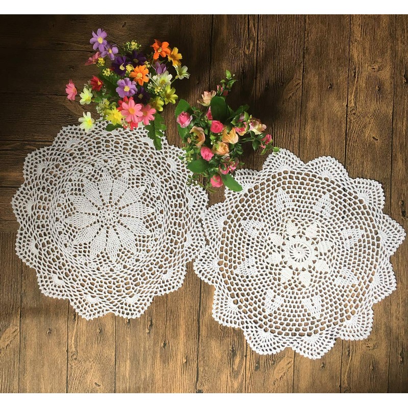 MINDPLUS Set of 5 Hand Crochet Doilies Cotton Crocheted Lace