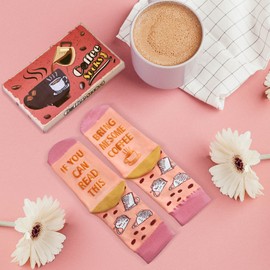 Funny Socks for Women Ladies Teenage Girls - If You Can Read This Bring Me Coffee Socks Box Gifts Mothers Day Novelty Gifts for Mom Wife -Valentines Fun Gifts for Coffee lovers Christmas Stocking