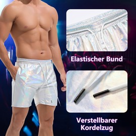 Amy Coulee Metal Shorts Men's Shiny Night Club Disco Party Shiny Shorts, Bright silver