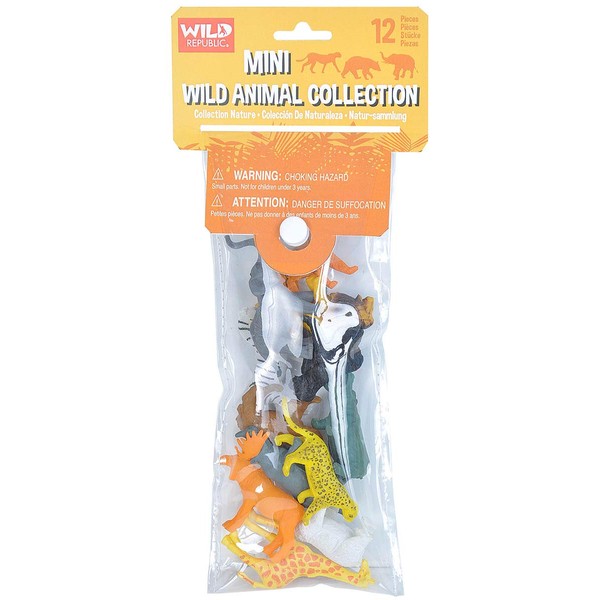 Wild Republic Mini Wild Animal Polybag, Kids Gifts, Giraffe, Cheetah, Educational Toys, Reusable Bag, 12Piece