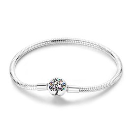 LAZA 925 Sterling Silver Charm Bracelet for Women Snake Chain Bracelet Fortune Tree Cute Iconic Moments Bracelet Jewelry Gift for Women 7.1in