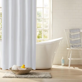 CLOROX 2-in-1 Bathroom Shower Curtain Liner, Durable Fabric, Weighted Magnets for Bath Water Control, Washable Premium Quality, Modern - 54" x 78" White