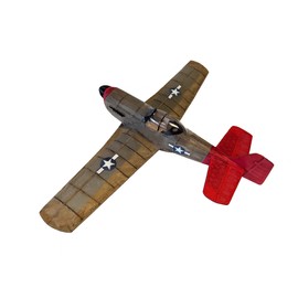 Mustang P51 balsa model airplane kit, WW2 USAF, fighter plane rubber powered stick and tissue wooden construction gift.
