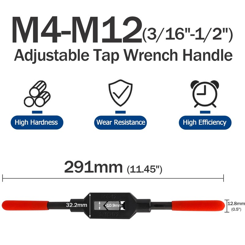 Bestgle Adjustable Tap Wrench Handle, M4-M12 (3/16"-1/2") Tap Handle Reamer