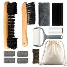 LAKINGO Pool Table Brush Set for Felt, Billiard Table Cleaning Accessories with 2 Wood Brush, 4 Ferrule Polish Cloths, Cue Shaft Cleaner Cloth, Sticky Lint Roller, Storage Bag (12 Kit, Natural)
