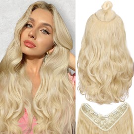 FAVE Clip in Hair Extensions V-Shaped Hair Extension for Women Synthetic Wavy Clip in Hair Extensions Thick and Soft（20 Inches,170g）