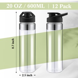Mimorou 12 Pack Plastic Sports Water Bottles Bulk 20 oz Reusable Water Bottles Without BPA Lightweight Leak Proof with Handle Set for Adult School Teams, No Straw