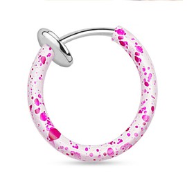 PiercedOff Titanium White and Pink Splatter Spring Action Fake Ring for Nose, Mouth or Cartilage - Diameter 10mm