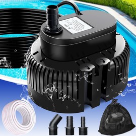 UniWater Pool Cover Pump above Ground-Submersible Sump Pump Swimming Water Removal Pumps, Sump Pumps for Pool Draining with 16ft Drainage Hose & 25 ft Extra Long Power Cord,850 GPH,3 Adapters-Black