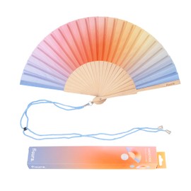 FISURA Blue and Orange Gradient Wooden Fan Stylish Unique Summer Accessory Original Handheld Fan with Hanger Dimensions: 42.5 x 23 cm