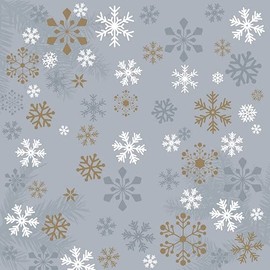 20 Napkins Flakes and Crystals on Grey | Winter | Christmas | Table Decoration 33 x 33 cm