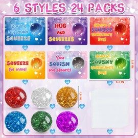 24 Packs Valentine's Day Cards with Glitter Stress Squishy Balls Toy for Classroom Exchange, Valentine's Gifts Party Favors for Boys Girls School, Valentine's Prizes for School