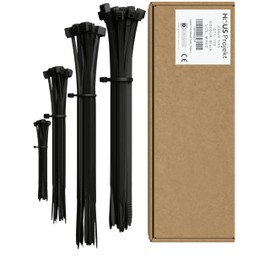 Haus Projekt Cable Ties 100 Pack Black, Mixed Size Assorted Zipties, 100/200mm x2.5, 300x3.6/4.8, Cable Management Tidy, Heavy Duty Plastic Zip Tie Wraps, Garden Cable Ties, Small Long Wire Organiser