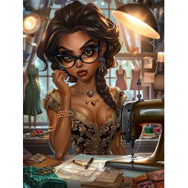 Bimkole 5D Diamond Art Kits for Adults Woman with Sewing Machine, Full Drill DIY Rhinestone Embroidery Set Paint with Diamonds Art Cartoons by Number Kits Cross Stitch Home Wall Craft Decor 12x16 Inch