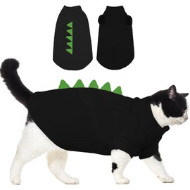 Sphynx Cat Dinosaur Costume - Soft Cat Onesie, Breathable Cotton T-Shirt, Kitten Jumper Coat (Black,XXL)