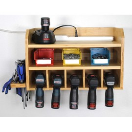DupliM Bamboo Wall-Mounted Power Tool Organizer, Power Drill Holder and Tool Storage Rack - FSC-Certified – Assembly Required