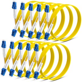 Threlaco 10 Pack Single Mode Fiber Lc to Lc, 2M/6.56 ft OS2 Lc to Lc Single Mode Fiber Patch Cable Duplex, Singlemode Fiber Optic Cable Lc to Lc, Lszh Fiber Jumper Cord, Yellow SMF 2 Meter
