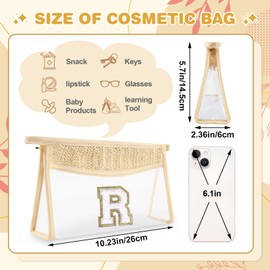 UIXIZQ Bolsa de maquillaje con inicial personalizada, bolsa de maquillaje transparente con pajilla, pequeña y bonita bolsa de chenilla con cierre, bolsa de aseo de viaje de PVC impermeable, bolsa de