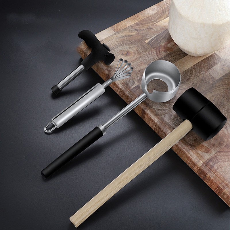Coconut Opener Tool Set Stainless Steel Coconut Shell Puncher Cutter