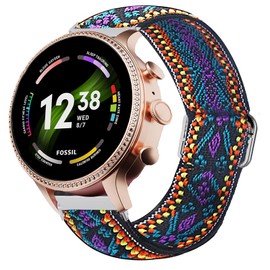 Compatible for Fossil Gen 6 Band, Giaogor Stretch Elastics Nylon Adjustable Replacement Strap Accessories Compatible for Fossil Gen 6 42mm / 44mm Smartwatch (Purpleprint, 42mm Case-Women)