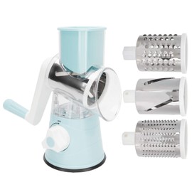 Rotary Cheese Grater Shredder, Manual Vegetable Slicer Suction Base 3 Interchangeable Stainless Steel Blades Walnut Grinder Tumbling Box Mandoline Cutter Nut Chopper for Potato Onion Cucumber