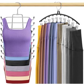 Besslly 2 Pack Legging Hangers for Closet Organizer, 1 Pants Hangers with 10 Clips, 1 Pack Tank Top Hanger Space Saving Closet Organizers and Storage for Yoga Pants Skirt Bra Lingeries Dorm Essentials