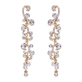 EVER FAITH Brides Earrings for Women Dangling, Sparkly Rhinestone Crystal Vintage Floral Vine Long Drop Dangle Earrings Wedding Party Jewellery Clear Gold-Tone