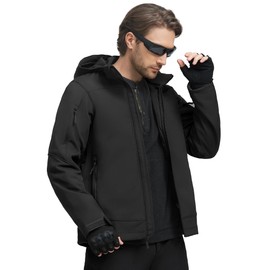 FREE SOLDIER Softshell Jackets for Men Water Resistant Fleece Lined Tactical Hunting Winter Windbreaker with Detachable Hood(Black,M)