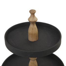 Deco 79 Wood 3 Level Tiered Server with Wood Post, 16" x 16" x 24", Black