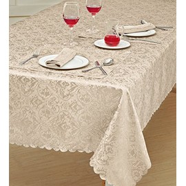 Prime Linens Home Decorative Classic Damask Printed Jacquard Tablecloth Rectangle Round Runner Napkin Table Cover Cloth Protector for Kitchen Picnic (Beige, Rectangle 52" x 90")