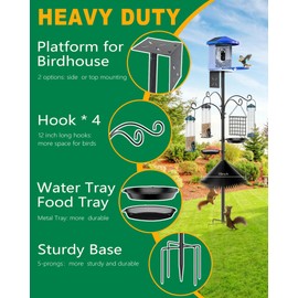 Boostool Bird Feeder Pole, 108 inch Bird Feeder Stand Station with Squirrel Proof Baffle, Outdoors Birdhouse Pole Heavy Duty, Metal Black