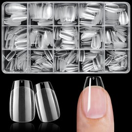 Bellelfin Short Coffin Nail Tips, 300Pcs Coffin Gel X Nails Tips Clear Press on Nails Soft Gel Acrylic Nail Tips Full Cover Fake Nails for Nail Extension DIY Home Nail Art 15Sizes