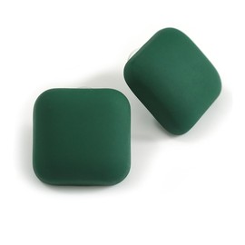 23mm Wide Forest Green Matte Acrylic 3D Square Stud Earrings – Contemporary & Chic