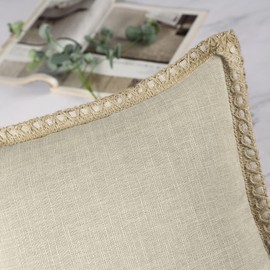Phantoscope Pack of 2 Farmhouse Decorative Solid Throw Decorative Pillow Cover Burlap Linen Trimmed Tailored Edges, Oatmeal 20 x 20 inches, 50 x 50 cm