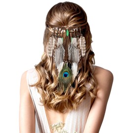 XunYee Feather Headband Hippie Headband for Women Hippie Accessories Indian Headband Feather Hair Accessories for Costume (Retro Style)